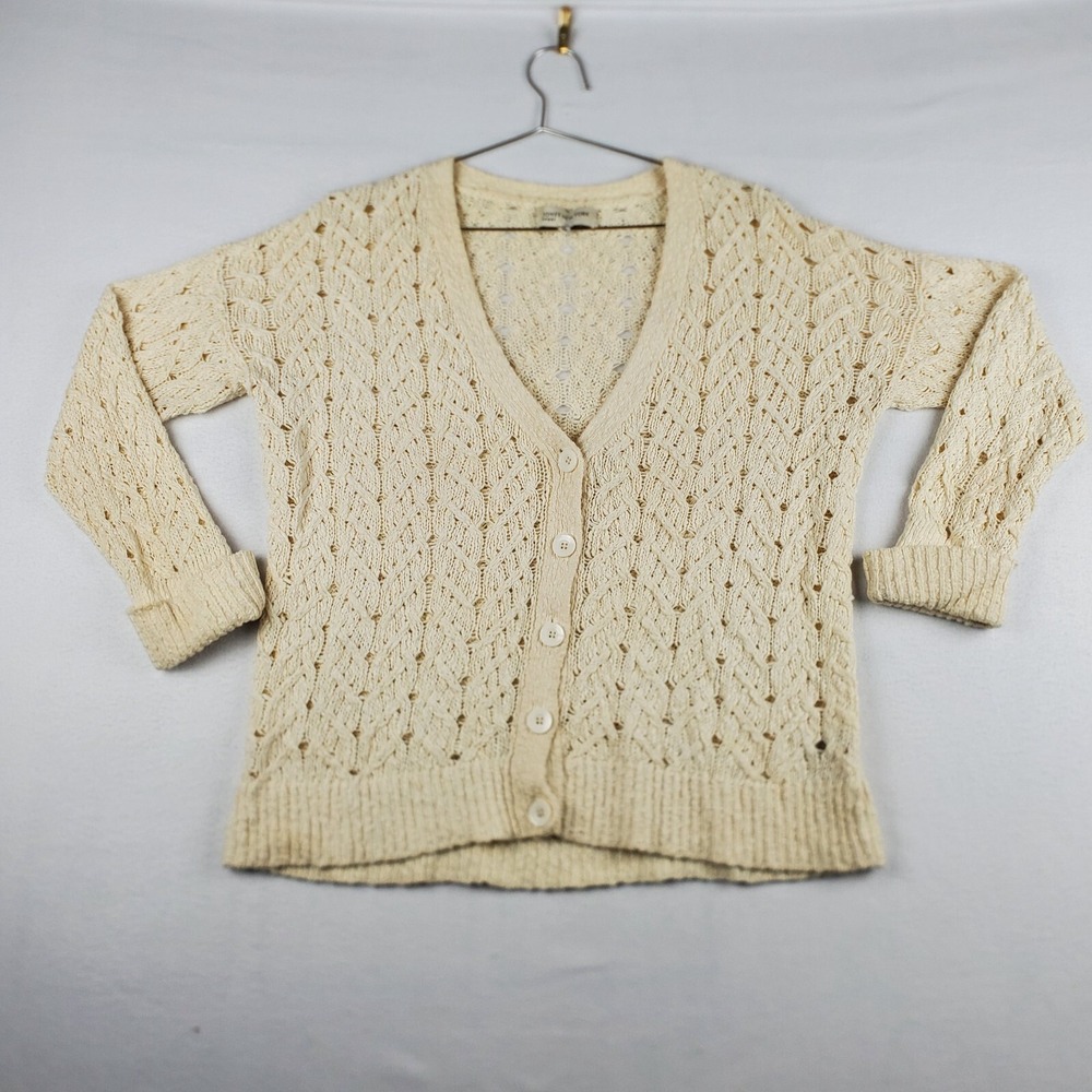 Jones New York Cardigan Sweater Women's Medium Cream Cable Knit Fisherman